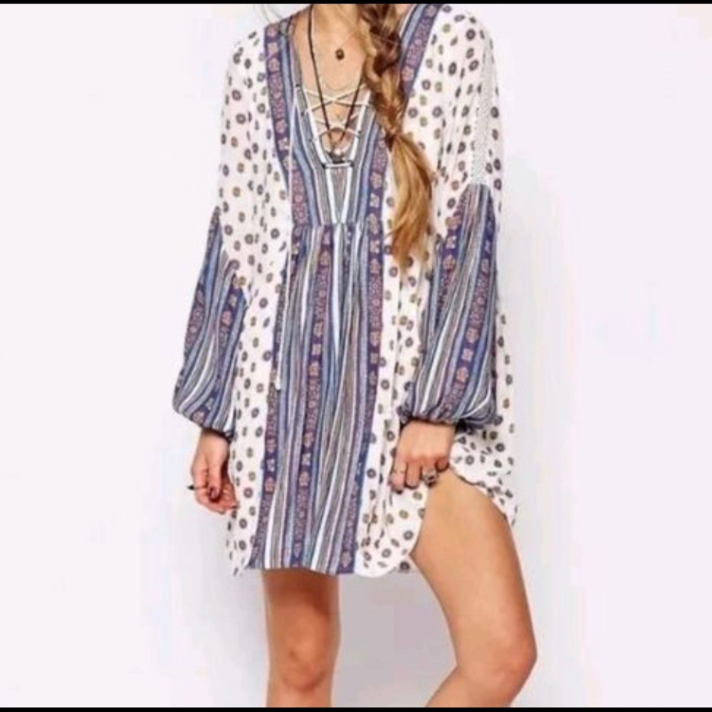 Free People Rain or Shine Lace-Up Boho Dress